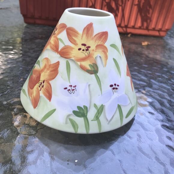 Yankee Candle Large Jar Topper/ Ceramic Shade floral tiger lilies orange+white - Picture 1 of 7